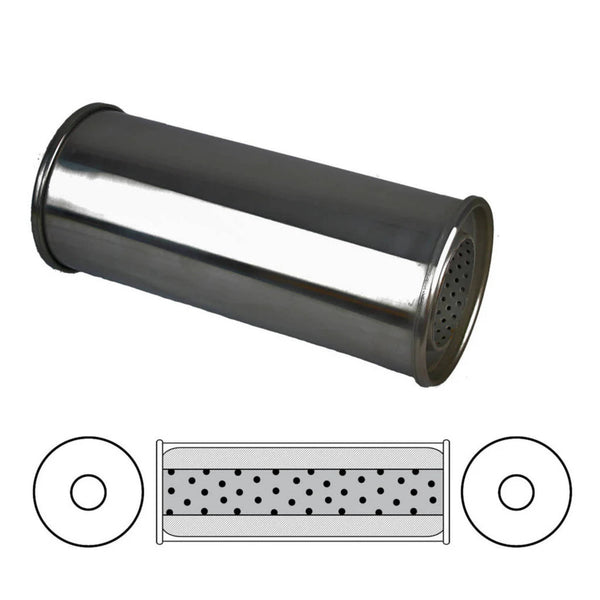 Equipe 2.5" Resonator, 5" Round, 12" Long, 304 Stainless Polished