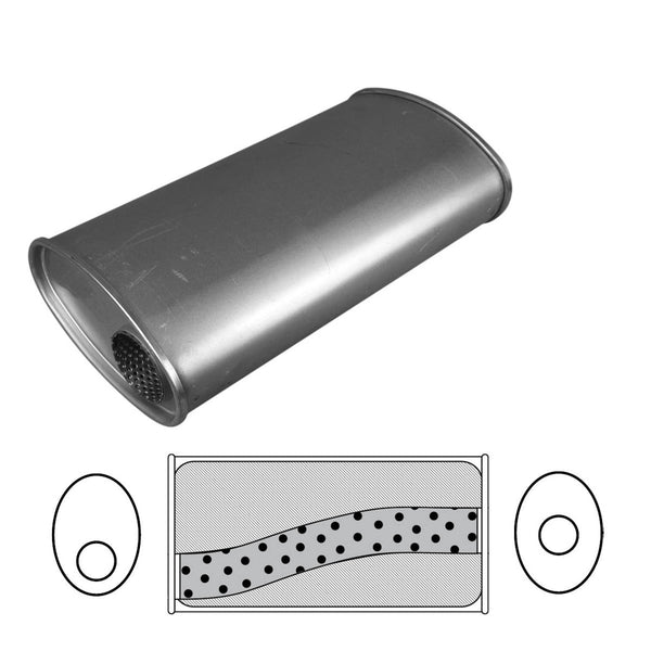 Redback Universal Muffler - 8" x 4" Oval - 14" Long - 2 1/2" Offset/Centre - Megaflow