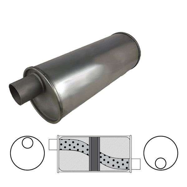 Redback Universal Muffler - 6" Round - 14" Long - 2 1/2" Offset/Offset - Chambered