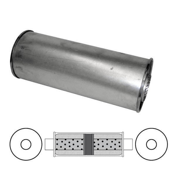 Redback Universal Muffler - 6" Round - 14" Long - 2 1/2" Centre/Centre - Chambered