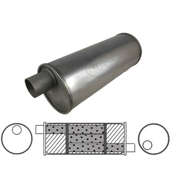 Redback Universal Muffler - 6" Round - 22" Long - 2" Offset/Offset - Left Hand Rotation Triflow