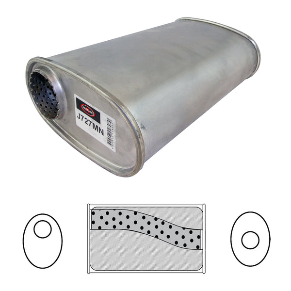 Redback Universal Muffler - 8" x 4" Oval - 14" Long - 2 1/2" Offset/Centre - Megaflow