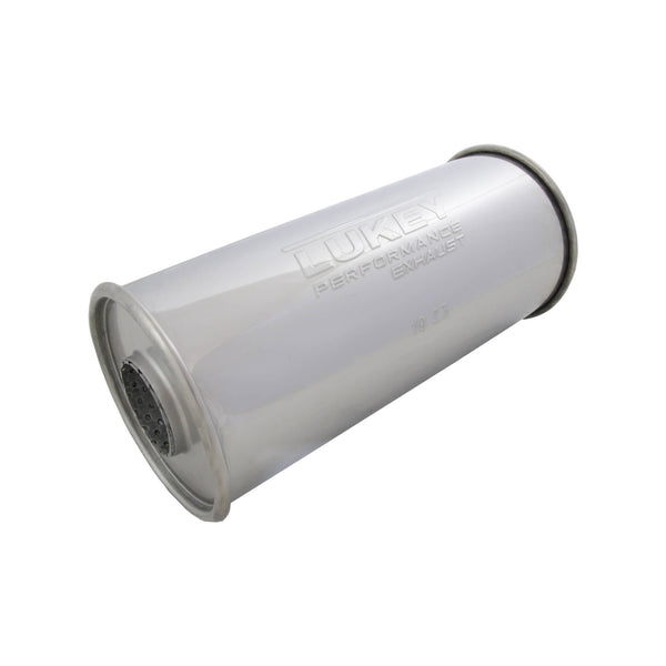 2.5" Inlet 5" Round 12" Long Megaflow Lukey Muffler 430 Stainless Steel