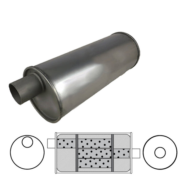 Redback Universal Muffler - 6" Round - 16" Long - 1 3/4" Offset/Centre - Triflow