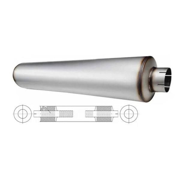 10" Round 44" (1118mm) Long C/C 5" Semi Baffled Glass Packed Welded Style Stainless 409R Raw with domed end