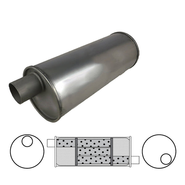 Redback Universal Muffler - 6" Round - 18" Long - 1 3/4" Offset/Offset - Right Hand Rotation