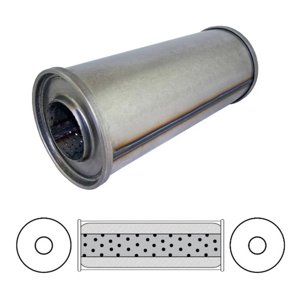 Resonator 5" Round, 12" Long, 3", C/C, Megaflow , 409 Stainless