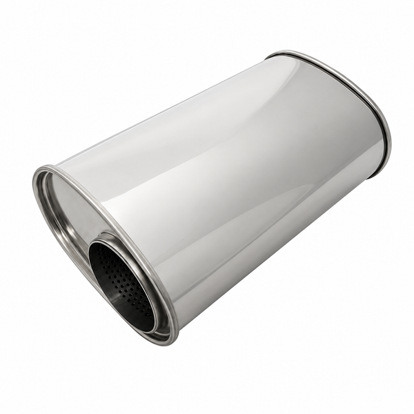 Universal Muffler 409 Stainless Steel - 230mm (9") x 127mm (5") Oval - 350mm (14") Long - 101mm (4") - Offset / Centre - Megaflow -