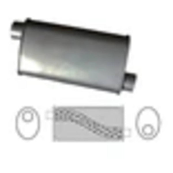 Redback Universal Muffler - 8" x 4" Oval - 14" Long - 2" Offset/Offset - Megaflow