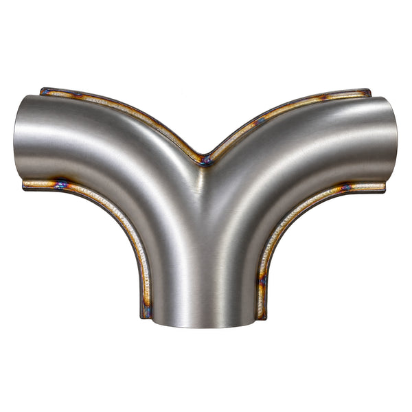 T-Pipe - 409 Stainless Steel - Single 63mm (2-1/2") In, Twin 63mm (2-12") Out