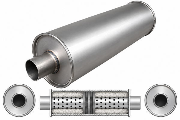 Universal Truck Muffler - 152mm (6") Round, 610mm (24") Long, 57mm (2-1/4") - C/C Baffled, Aluminised - ASM811BAGP