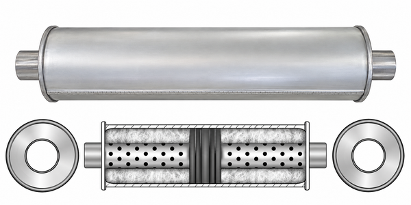 Universal Truck Muffler - 152mm (6") Round, 610mm (24") Long, 57mm (2-1/4") - C/C Chambered, Aluminised - ASM811GP