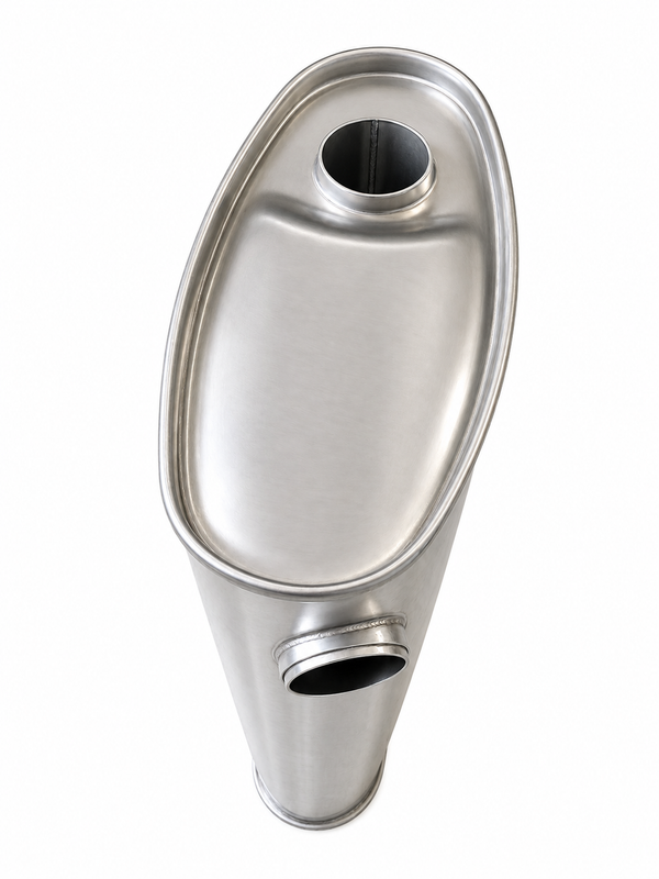 East West Muffler -Centre Side Inlet Muffler 57mm (2-1/4") - Outlet Same End 57mm (2-1/4") - 750mm (30") Long - 409 Stainless Steel